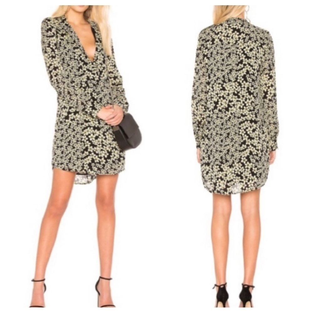Equipment yellow floral silk shirt dress XS